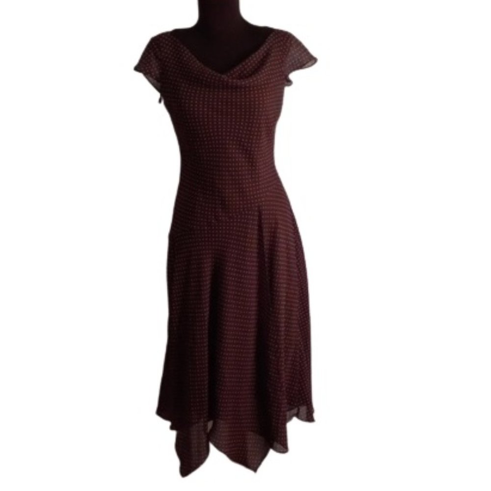 Evan Picone 4 Brown Teal Polka Dot Summer Dress